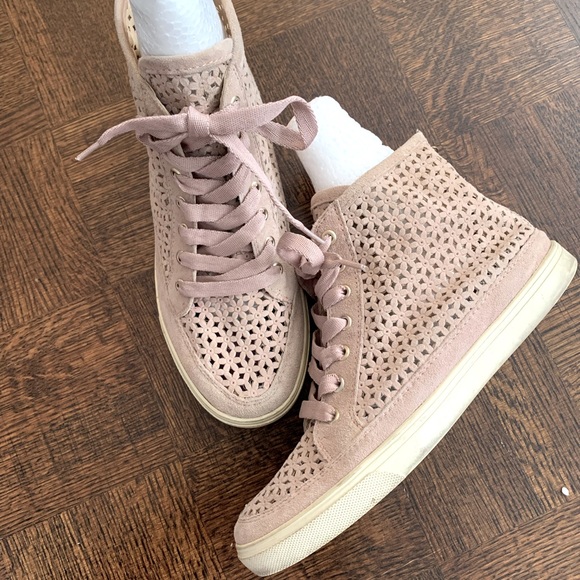 Blush coloured Lazer-cut suede “All-Star style” high top shoes - Picture 12 of 12